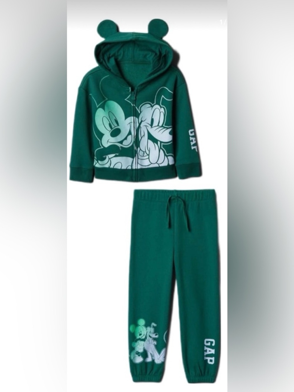 GAP x Baby Disney 2-piece Green Mickey & Pluto Zip Hoodie Sweat Set, 2T